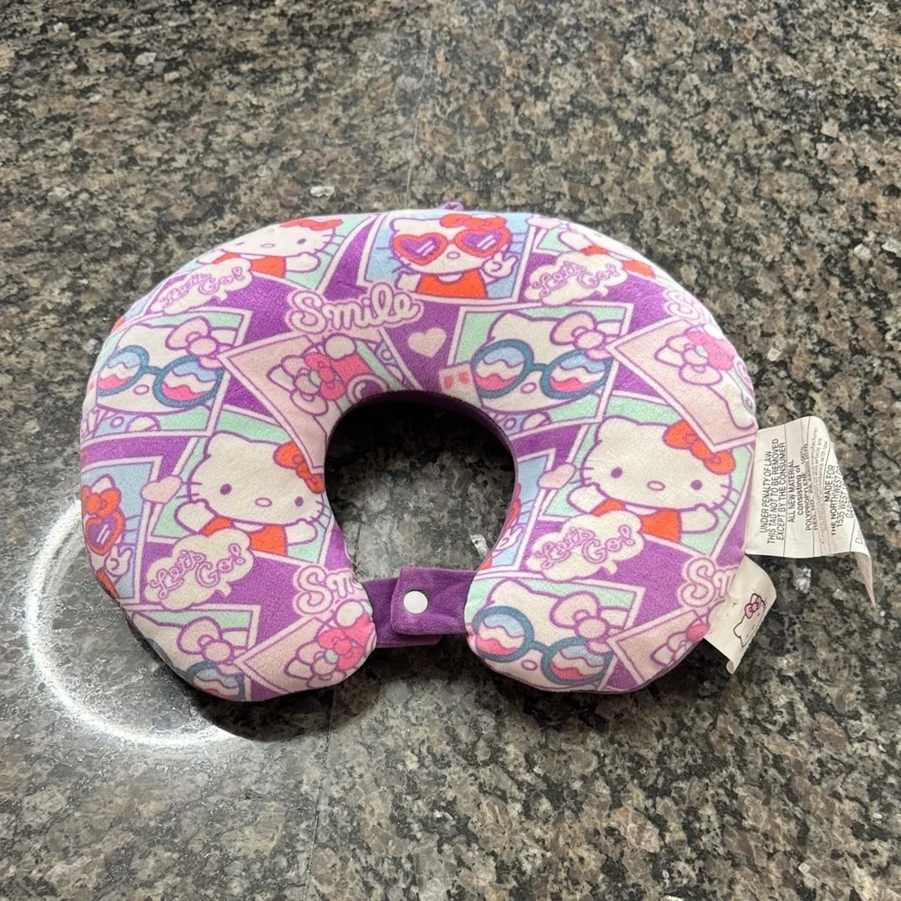 Hello Kitty Purple and Pink Plush Travel Neck Pillow EUC